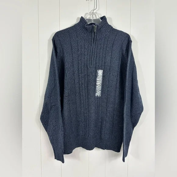 NWT Oscar De La Renta Mens Sz L Blue Preppy Academia 1/4 Zip Ribbed Knit Sweater - Picture 1 of 9